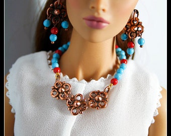 Statement Necklace Links with Swarovski Pearl with Flower Pendant. Fits 16" tall Doll