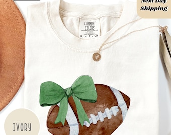 Comfort Colors® Cute Football Mom Shirt, Custom Mascot Bow Shirt, Coquette Bows School Spirit Tshirt, Cheer Mascot Tee, Football Team