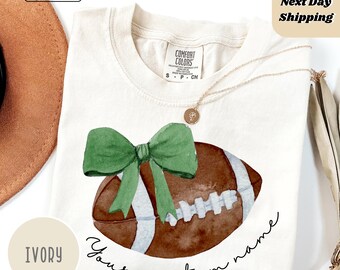 Comfort Colors® Cute Football Mom Shirt, Custom Mascot Bow Shirt, Coquette Bows School Spirit Tshirt, Cheer Mascot Tee, Football Team