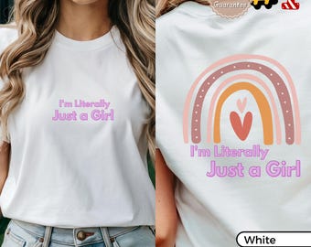 Camiseta con la frase "Literalmente soy solo una chica", sudadera con la frase "Soy solo una chica", camiseta con cuello redondo y lazo, camiseta con lazo delicado, camiseta con poder femenino, camiseta femenina con lazo coqueto