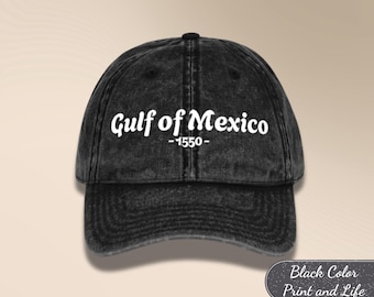 Gulf of Mexico Est 1550 Cappello vintage in twill di cotone con ricamo - Cappello anti-Golfo d'America - Cappello Gulf Coast - Cappello vintage Liberal Gift