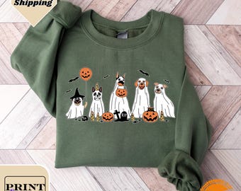 Halloween-sweater, Halloween-sweater, Happy Halloween 2023, retro spookachtig seizoen, Ghost-sweater, Halloween-sweater, Ghost Dog-shirt