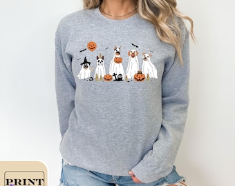 Halloween-sweater, Halloween-sweater, Happy Halloween 2023, retro spookachtig seizoen, Ghost-sweater, Halloween-sweater, Ghost Dog-shirt