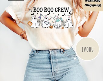 Camisa de enfermeira de Halloween Comfort Colors®, Boo Boo Crew, presente de enfermeira para mulheres, camisa de temporada assustadora