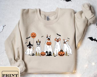 Halloween-sweater, Halloween-sweater, Happy Halloween 2023, retro spookachtig seizoen, Ghost-sweater, Halloween-sweater, Ghost Dog-shirt
