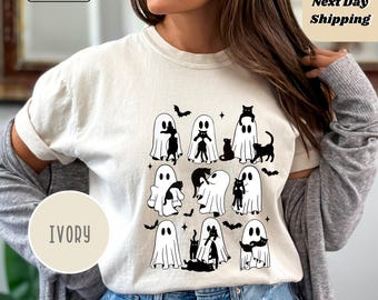Camisa de gato fantasma, camiseta de fantasma de gato Comfort Colors®, camisa linda de amantes de los gatos, Halloween fantasma retro, camiseta de gato de Halloween, regalo de temporada espeluznante