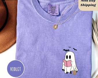Comfort Colors® Camicia da caffè fantasma carino, t-shirt da caffè ghiacciato carino piccolo fantasma, camicia fantasma Boo, camicia da caffè fantasma, amanti del caffè di Halloween
