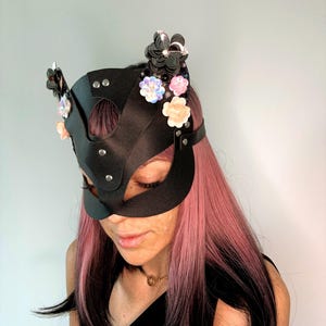 Black Cat Mask - kunstleer kattenmasker - kostuum kattenmasker - brandend verbod kostuum masker-kostuumaccessoires-Burning Man masker-maskerademasker