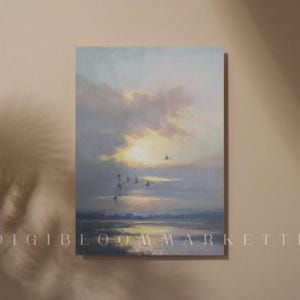 Sky Sea and Birds Digital Download – Coastal Wall Art, Printable Ocean Landscape, Flying Birds Decor