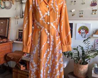 Vintage Floral Polyester Dress - Size Medium