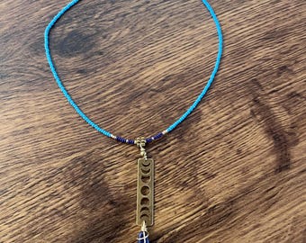 Handmade Glass Beaded Necklace: Brass  lapis lazuli Healing Stone