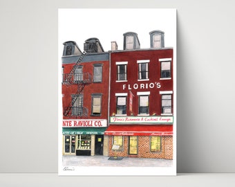 Florio's Restaurant / Piemonte Ravioli, Little Italy, New York - archival print of drawing