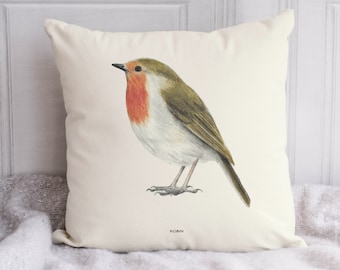 Robin Cushion Cover - 100% cotton canvas, 43 x 43cm