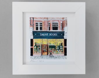 Mini Framed Bookshop Print - Daunt Bookshop print in small white box frame