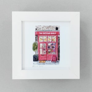 Mini Framed Bookshop Print Second Shelf Bookshop print in small white box frame image 1