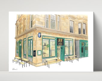 Finsbay Flatiron Pub, Glasgow - archival print of illustration drawing