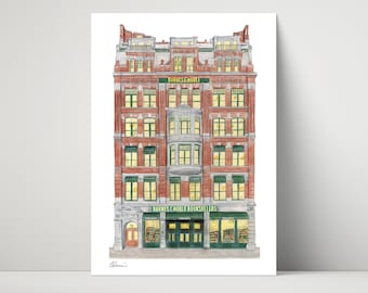 Barnes and Noble Bookstore, Union Sq, New York - archival print of drawing
