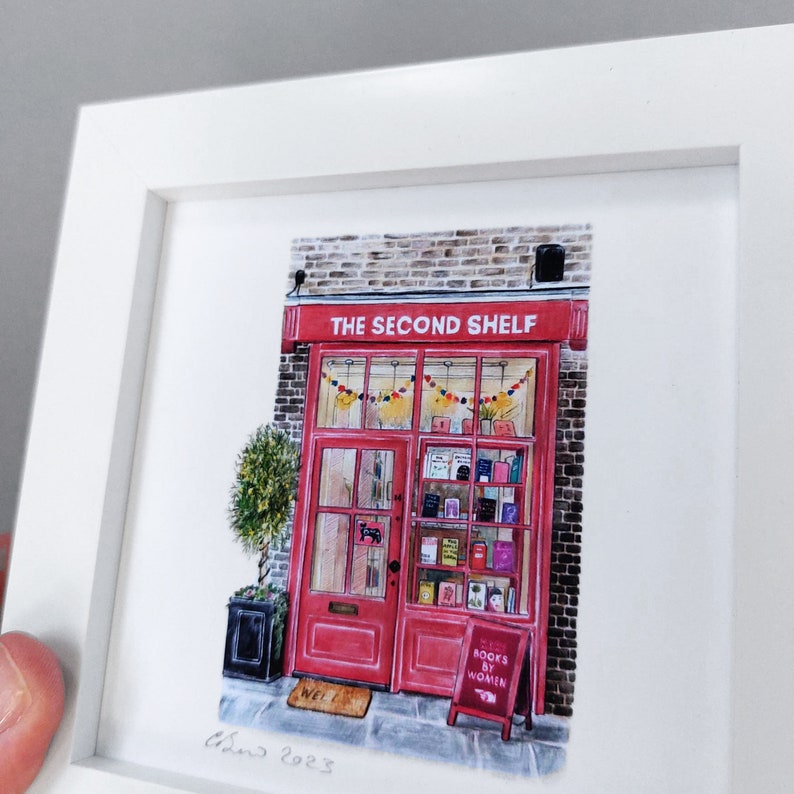 Mini Framed Bookshop Print Second Shelf Bookshop print in small white box frame image 3