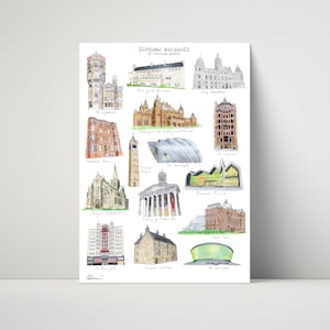 Glasgow Buildings Print - archival print of illustration. Glasgow Architecture Print