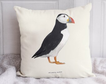 Puffin Cushion Cover - 100% cotton canvas, 43 x 43cm