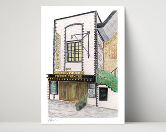 Grosvenor Cinema, Theatre, Ashton Lane, Glasgow - archival print of illustration