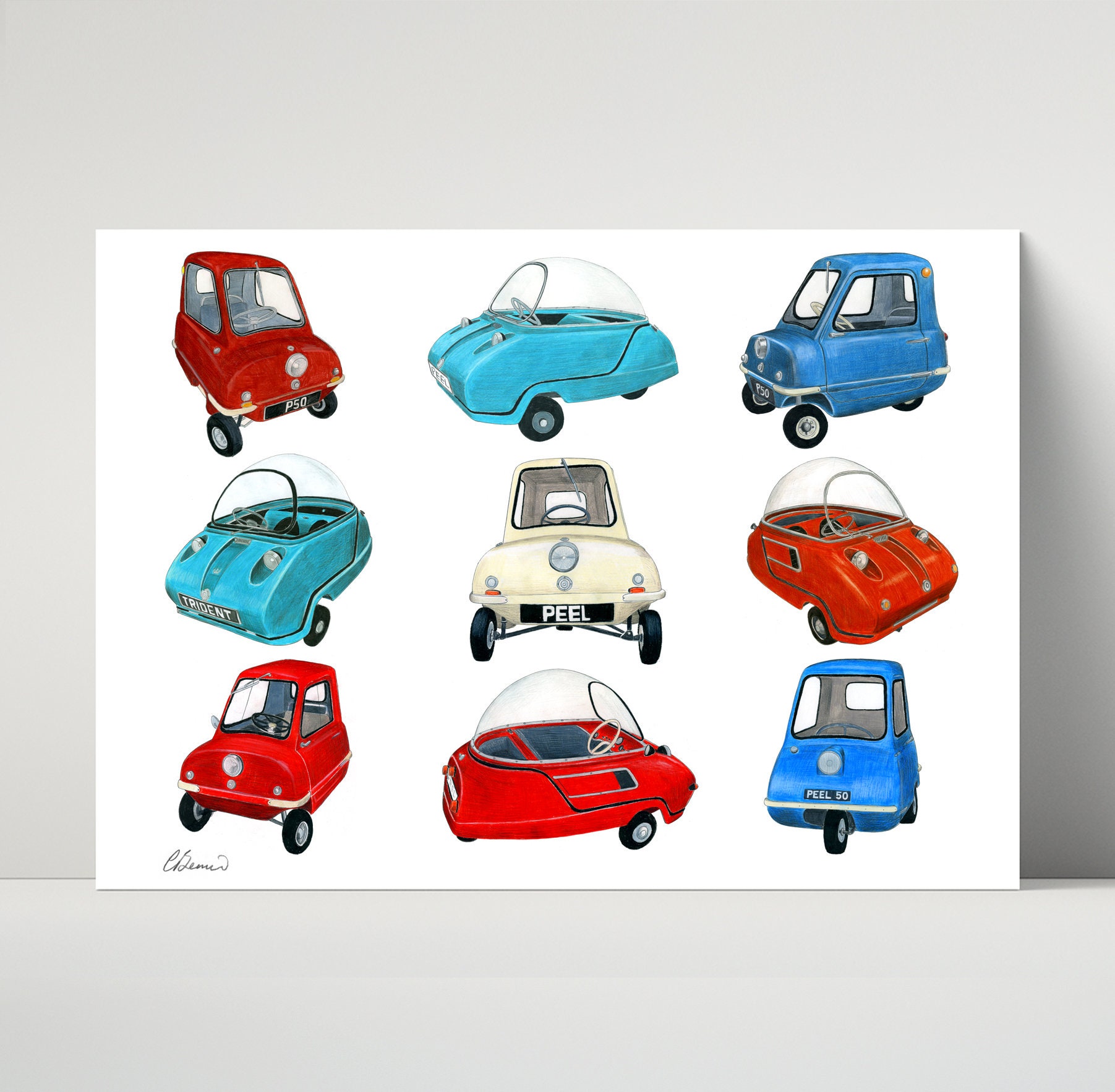 Peel P50 and Trident Microcars Bubblecars Print - Archival Print