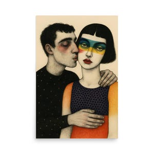 STILL HAZE – Surreales Paar Illustration Poster, Buntstift Kunstdruck, Emotionale Expressionistische Zeichnung Dekoration
