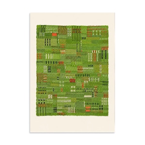 Woven Textile Wall Art, Green Abstract Tapestry Print, Mid Century Fiber Art Poster, Bauhaus Weaving Decor, Modern Textile Art