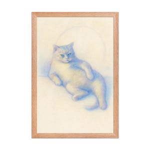 SILENT PASTEL (Gerahmt) – Entspannte Katzen Bleistift Zeichnung, Surreale Minimal Wand Kunst, Moderne Galerie Druck, Sammler Dekor