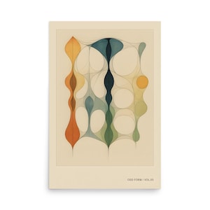 May include: Abstract art print with a network of interconnected shapes in orange, yellow, blue, and green hues. The artwork includes the text "ODD FORM / VOL.05" at the bottom, set against a cream-coloured background.