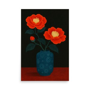 SILENCIO ARDIENTE – Lámina botánica moderna, póster de jarrón con flores rojas, bodegón pictórico, decoración de pared para galerías de hogar contemporáneo