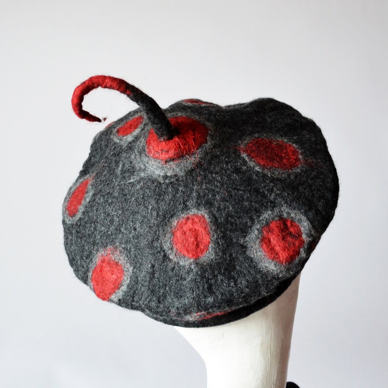 Grey wool french beret hat Unique handmade art beret felt beret felt hat Wool hat for her Parisian beret