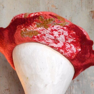 Unique Felted Wool Hats: Stylish and Warm Headwear, Flower vintage beret image 5