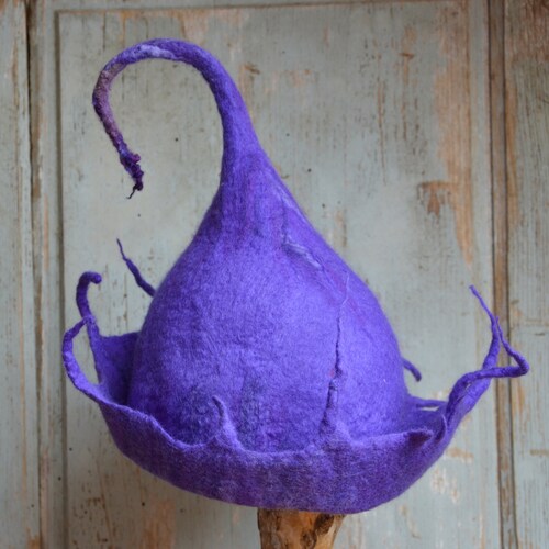 Purple pixie/elf felt hat handmade winter felt hats a costume hat shops gift for her