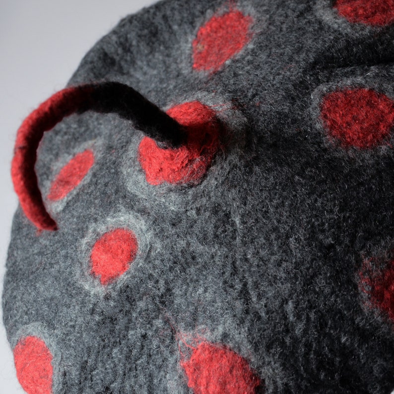 Grey wool french beret hat Unique handmade art beret felt beret felt hat Wool hat for her Parisian beret