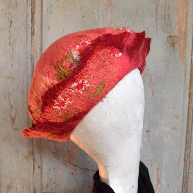 Unique Felted Wool Hats: Stylish and Warm Headwear, Flower vintage beret image 8