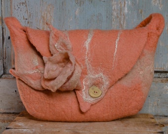 Special occasion top handle bag wet felted with a matching flower pin