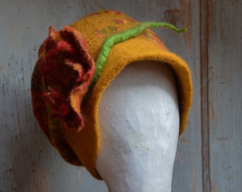 Retro vintage nuno vilten beanie, warme wintermuts, Slouchy-beanie, wollen damesmuts, kerstcadeau voor haar