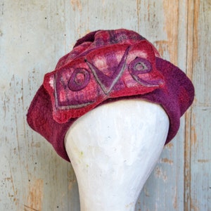 Valentine’s Felt Hat - Handmade Wool Beanie - Unique Love Hat - Winter Women’s Hat - Nuno Felted Gift - Special Valentine Gift