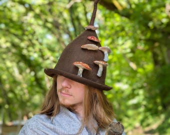 Handmade Felted Wool Mushroom Hat – Fantasy Forest Costume – Wizard & Cottagecore Cosplay Hat