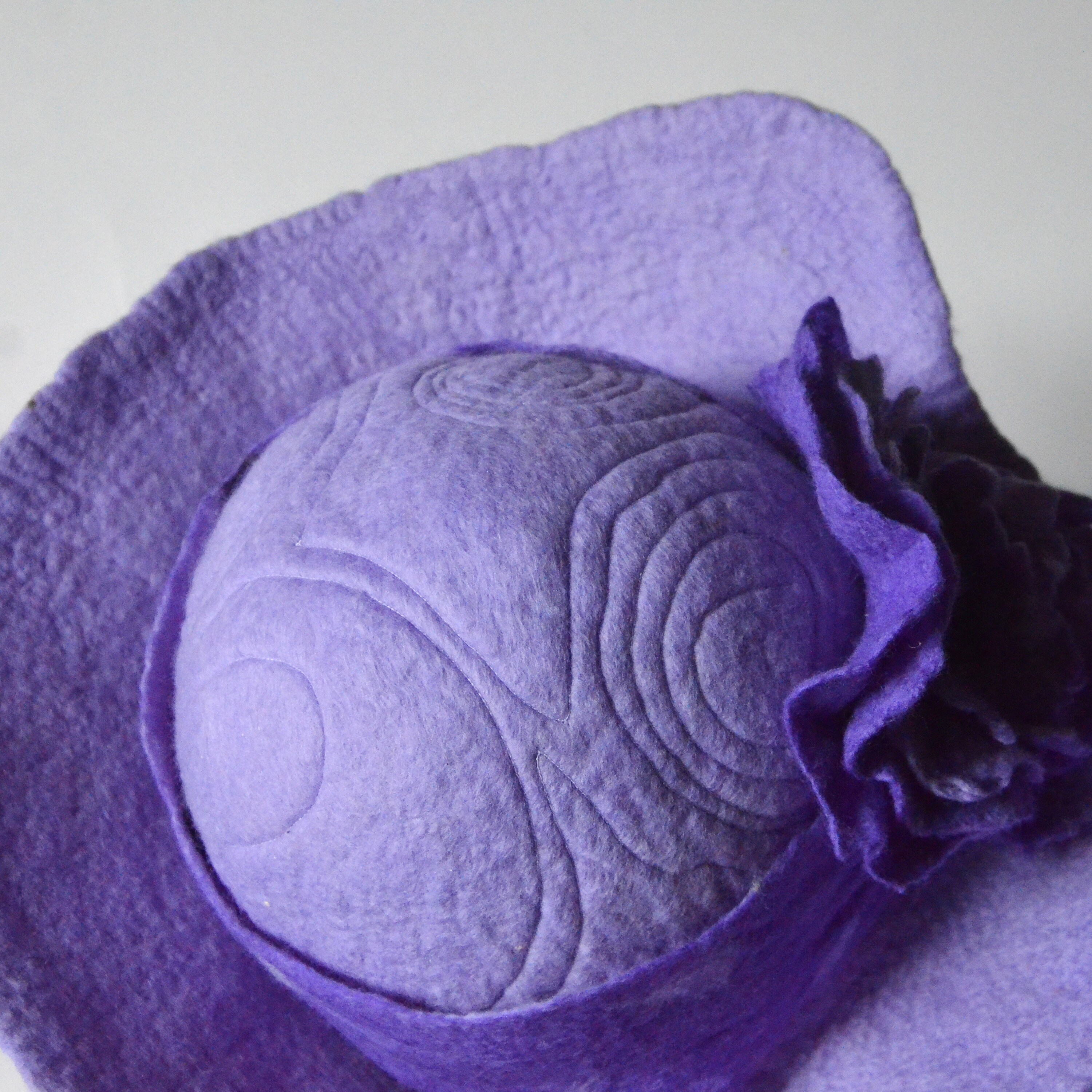 Wool Purple Womens Felted Handmade Hat With Flower Detail Elegant Soft Wide Brim The second hat in the Pixie line. It was so fun to see if I  main image 3