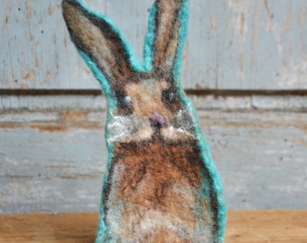 Bunny rabbit brooch pin, small wool portrait of a animal, jewelry brooch, felt jewelry, gift idea for rabbit lovers