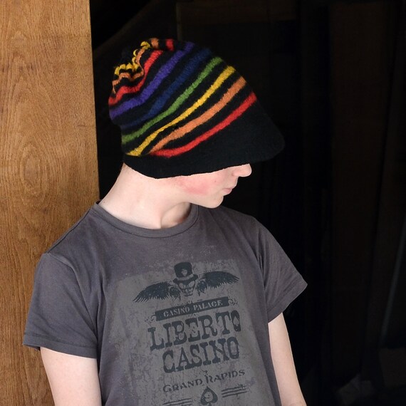 Slouchy Beanie Hat in Rainbow Colors 