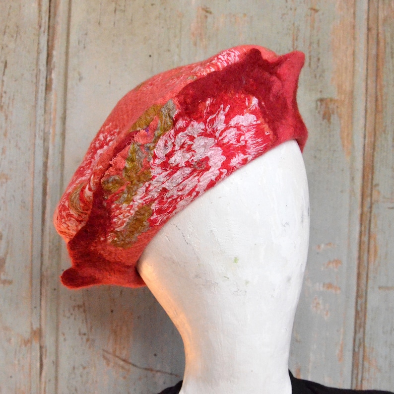 Unique Felted Wool Hats: Stylish and Warm Headwear, Flower vintage beret image 9