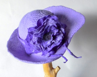 Wide Brim Wool Hat in Lilac wool, Unique Millinery Hat, Felt Hat for Women, Wedding Hat, Gifts for Her,