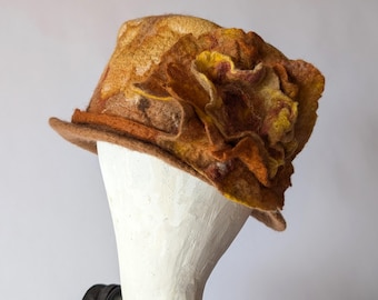Gevilte wollen hoeden, dameswintermutsen, vilten hoed voor vrouwen, dameswintermuts, vilten bloemenhoed, wollen dameshoed, wollen hoeden voor dames,