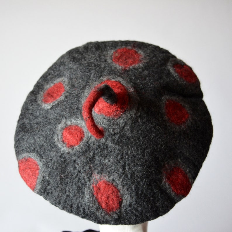 Grey wool french beret hat Unique handmade art beret felt beret felt hat Wool hat for her Parisian beret