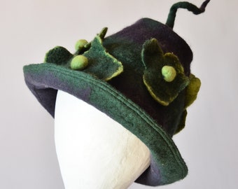 Witch hat with flowers felt wool tall pointed hat costume gift for her