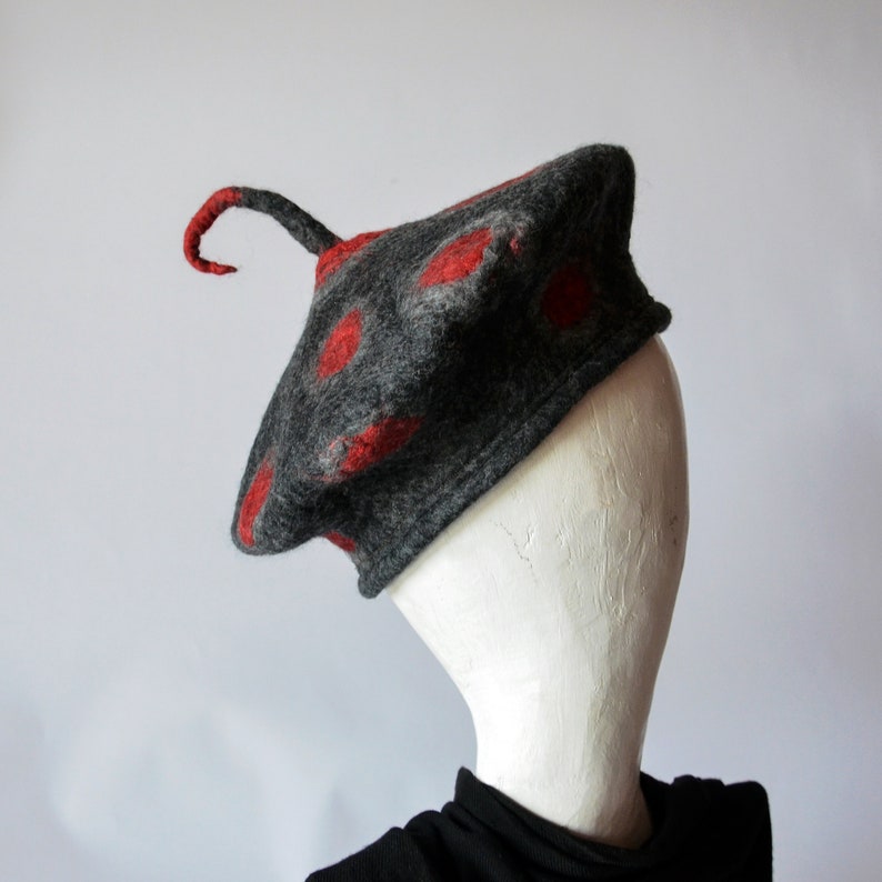 Grey wool french beret hat Unique handmade art beret felt beret felt hat Wool hat for her Parisian beret