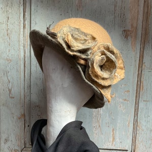 Elegant 1920s Cloche Hat in Art Deco Style, Handcrafted Millinery hat with Roses, Wool Felted Mrs. Fisher&quot;